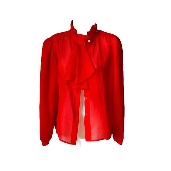 Vintage RED SHEER 80S BLOUSE - Picture 3 of 6
